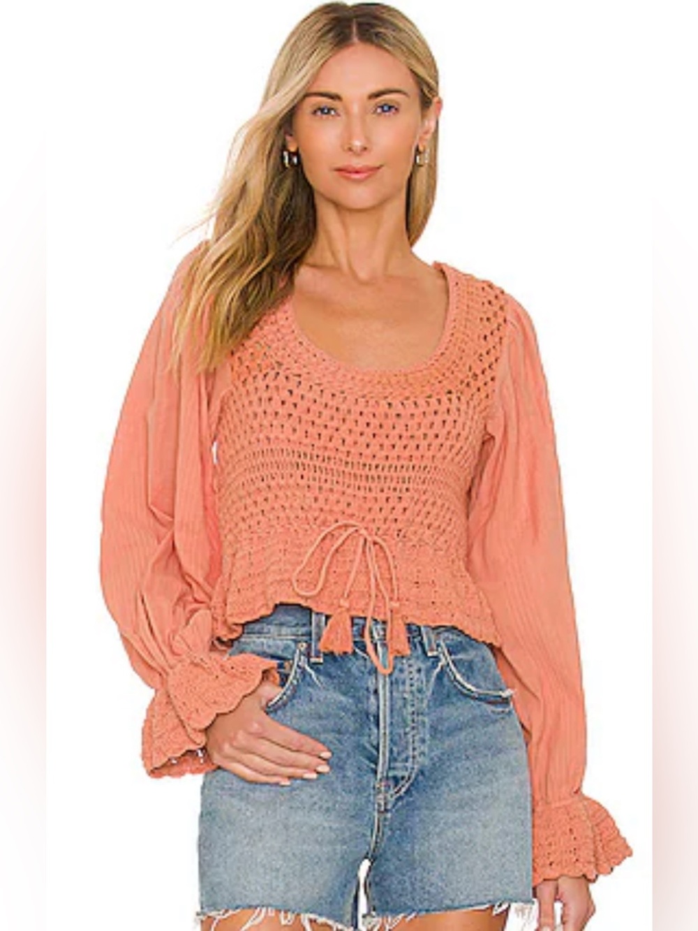 REVOLVE Free People Megan Crochet Top in Coral Sand